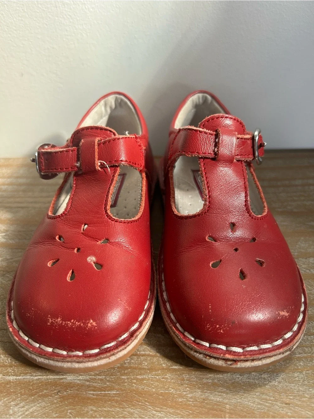 L'Amour Red Leather T-Strap Mary Jane Kids Shoes